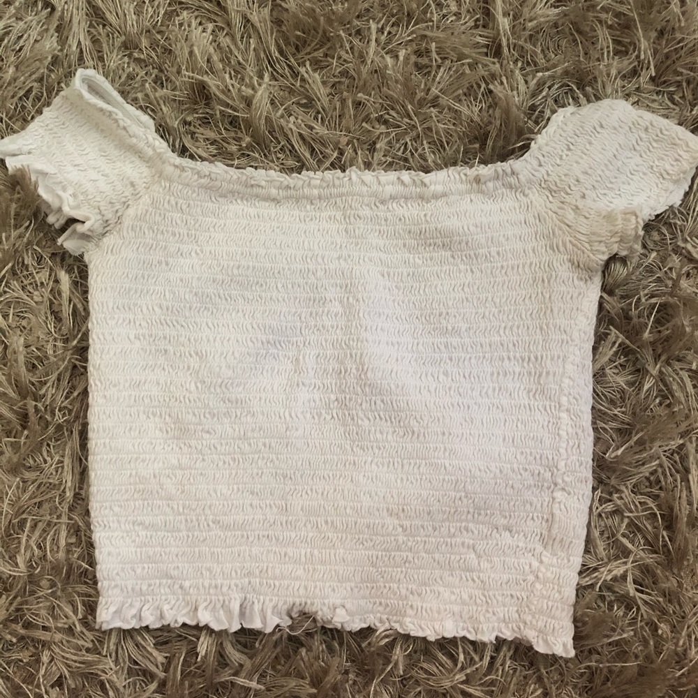 Garage White Off-the-shoulder Cinched Top